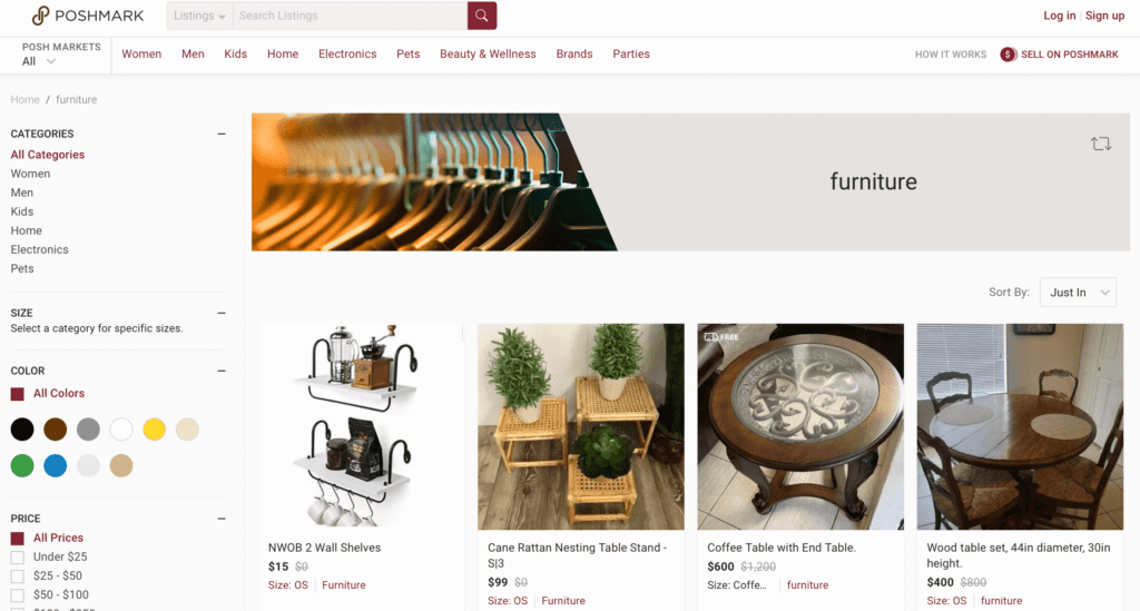 Poshmark old furniture selling app
